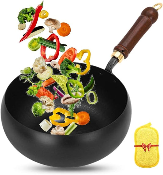 Uncoated Thick Iron Pot, Japanese Iron Pan for Cooking, Uncoating Cast Iron Pot, Hand-Forged Non-Stick Cast Iron Skillet, High Purity Frying Pans for Kitchen (Hammer, L-28cm)