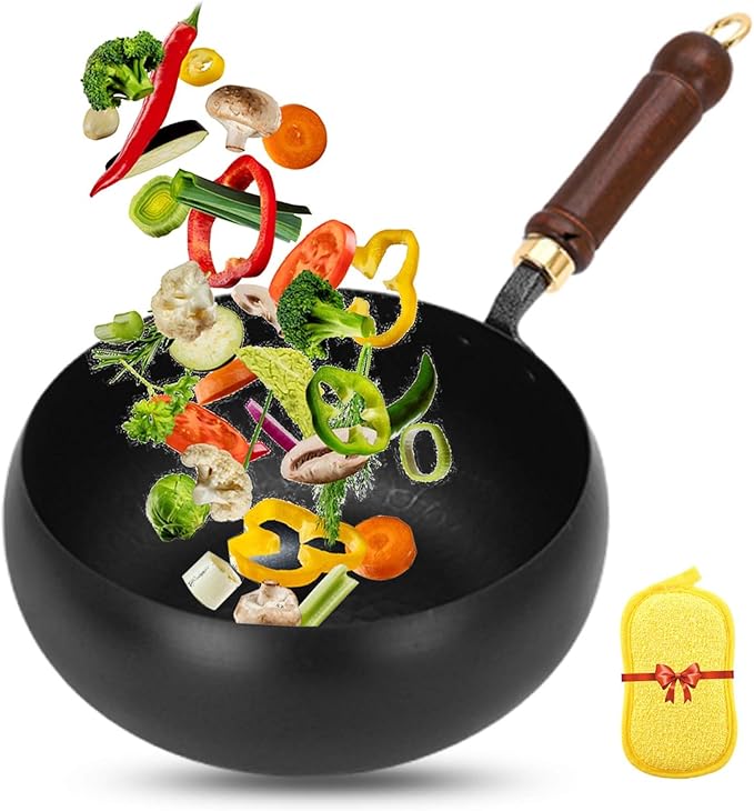 Uncoated Thick Iron Pot, Japanese Iron Pan for Cooking, Uncoating Cast Iron Pot, Hand-Forged Non-Stick Cast Iron Skillet, High Purity Frying Pans for Kitchen (Hammer, M-24cm)
