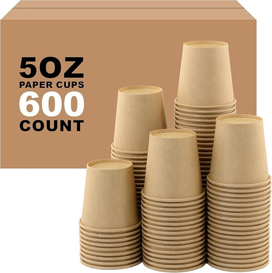5 oz 600 Pack Disposable Coffee Cups, Bulk Brown Disposable Paper Cups, Coffee Cups for Hot Tea, Chocolate and Cold Drinks