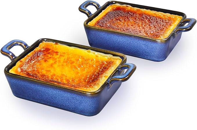 Creme Brulee Ramekins, Chef’s Tools Crème Brûlée Ramekin Set, 10 oz Mini Porcelain Souffle Dish, Oven Safe Ramekins with Handle, for Baking, Dessert, Butter, sauces, dipping, food prep, Blue