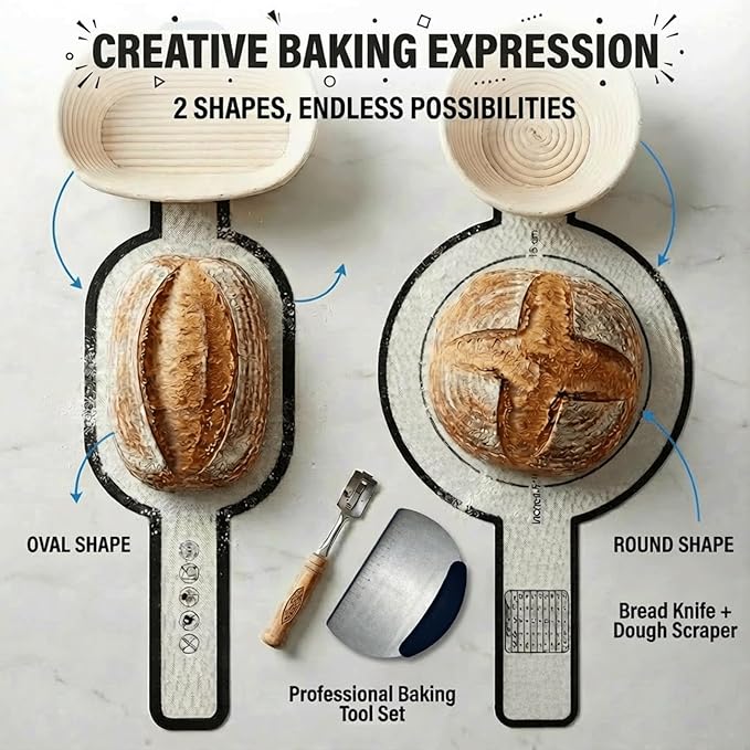 Sourdough Starter Kits,40oz Large Sourdough Starter Jar With Wide Mouth,2 Banneton Bread Proofing Baskets,Bread Making Tools Kit，Sourdough Bread Baking Supplies with Recipe，for Women/Wife/Mom/Friend