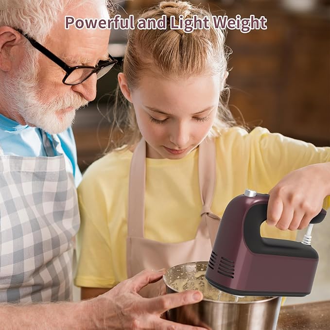9-Speed Digital Hand Mixer Electric, 400W Powerful DC Motor, Hand Mixer Electric Handheld with Snap-On Storage Case, 5 Stainless Steel Accessories, Beaters, Dough Hooks, Whisk(Grape Purple)