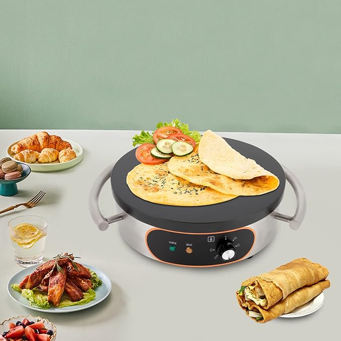 16" Crepe Maker 1500W 110V Commercial Electric Crepe Maker Non-Stick Pancake Baking Machine Single Pan Pancakes Maker Adjustable Temperature Control for Pancake Pan Griddle BBQ