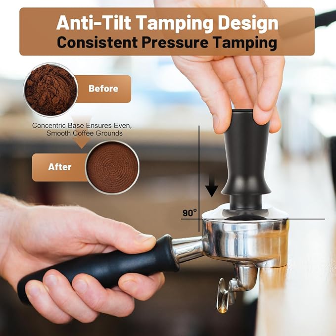 51mm Espresso Tamper Kit - Spring-loaded Coffee Tamper, Adjustable Depth Espresso Distributor Leveler, Magnetic Dosing Funnel Aluminum Metal, Reusable Puck Screen, Fit Delonghi 51mm Portafilters