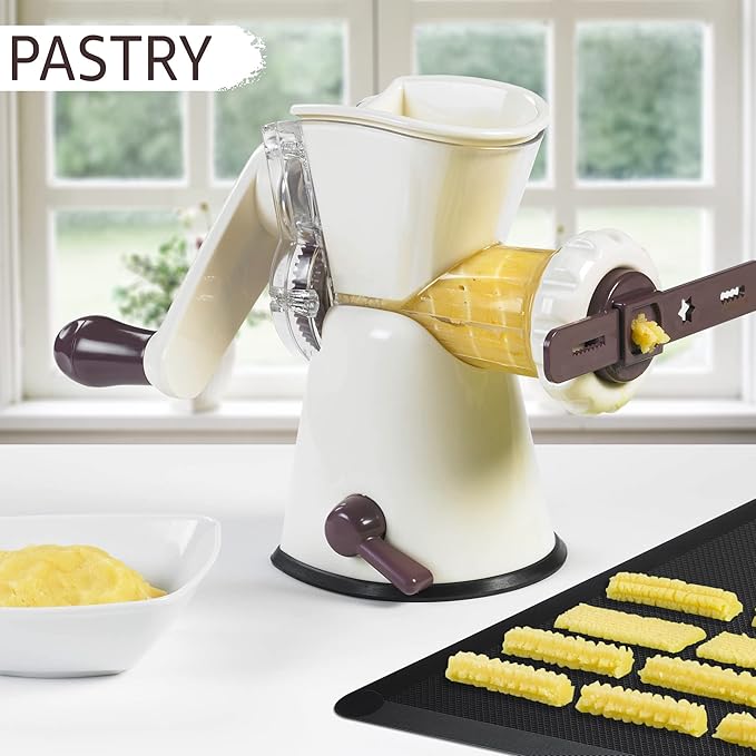 LURCH Germany Cookie Biscuit Maker with Meat Grinder Attachment | Hand Crank Driven Cookie, Churros, Sausage, Ground Meat Machine | Easy to Clean - Aubergine/Cream White
