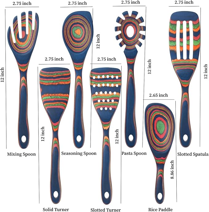 7 Pcs Wood Cooking Utensils Set, Wooden Kitchen Utensil Set for Cooking, Wooden Cooking Spoons & Spatulas, Safe for Non-Stick Cookware