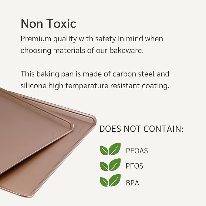 HAPPIELS 17 x 13 in Cookie Sheet Rimless 2-Pack Nonstick Non-Toxic | Premium Extra Thick Sheet Pan | Warp Resistant Large Cookie Sheet