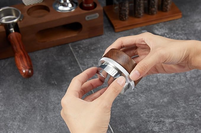 54mm distributor called Adjustable Depth espresso leveler Compatible with Breville Machine Accessories The coffee leveler Made of Stainless Steel and Walnut wood