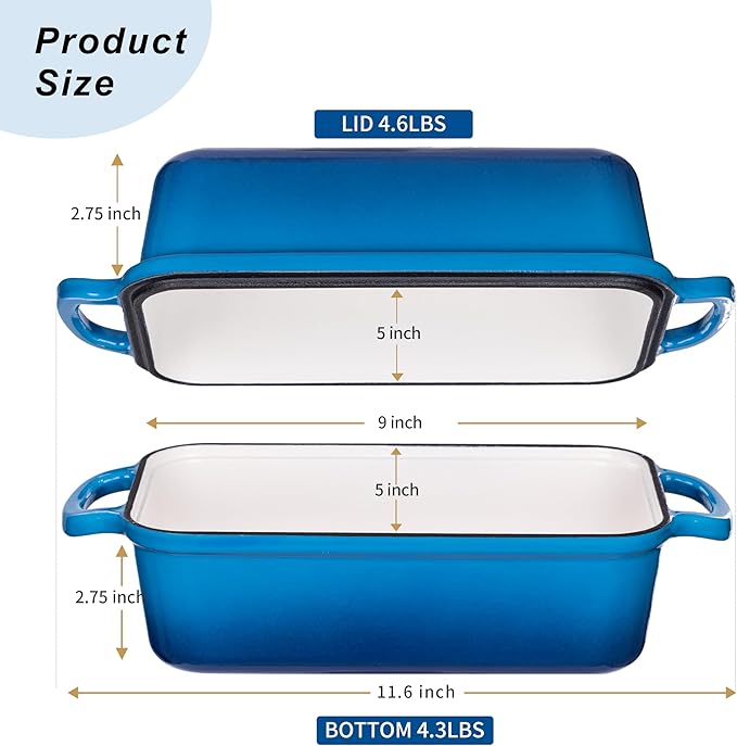 Cast Iron Loaf Pan with Lid, Loaf Pans for Baking Bread 9x5 Inch, Bread Baking Pan for Homemade Bread|Sourdough with Golden Crispy Crust (Marseille)