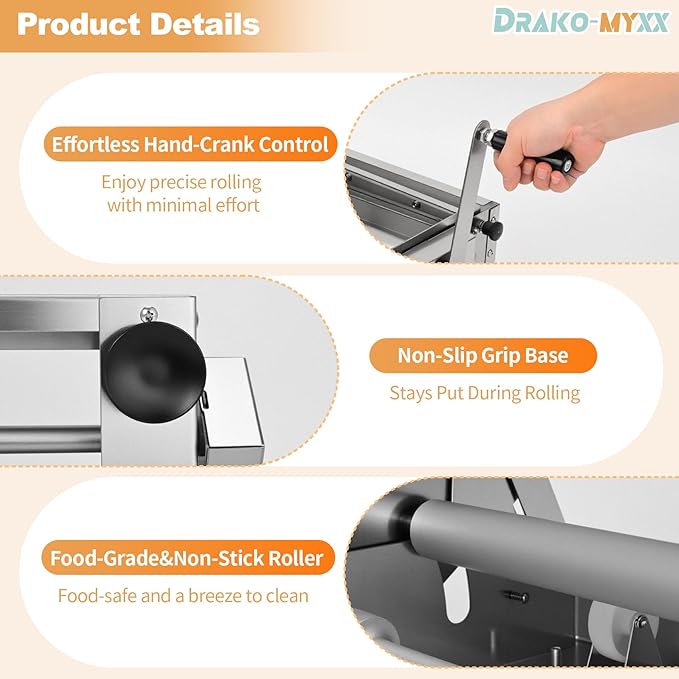 15.5" Folding Dough Sheeter, Includes 35.4" x 15.8" Sheeter Board, Dough Mat (23.6" x 15.8"), 2 Pastry Brushs, 2 Scrapers, Wool Brush, Manual Dough Roller with 55 Thickness Settings, Stainless Steel