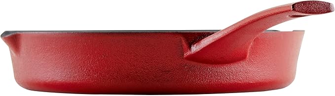 Rachael Ray NITRO Cast Iron Frying Pan/Skillet with Helper Handle and Pour Spouts, 10 Inch, Red