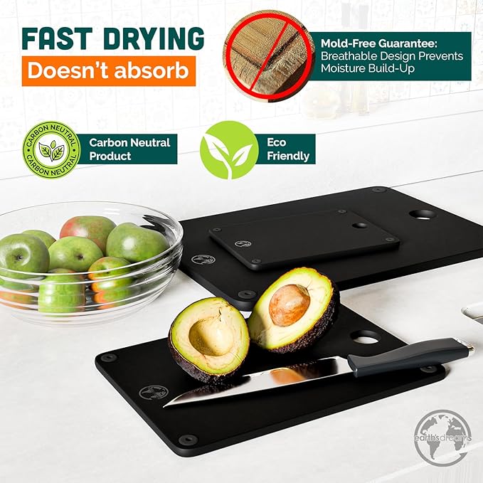 Composite Wood Cutting Board Set of 3 – Dishwasher Safe, Non-Toxic & Plastic-Free Cutting Boards for Kitchen – Extra Large, Large & Small Non-Slip Wood Charcuterie & Chopping Boards (Black)