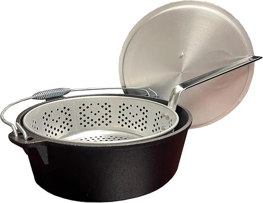 King Kooker CIFFB 6-Quart Cast-Iron Dutch Oven with Aluminum Lid and Basket