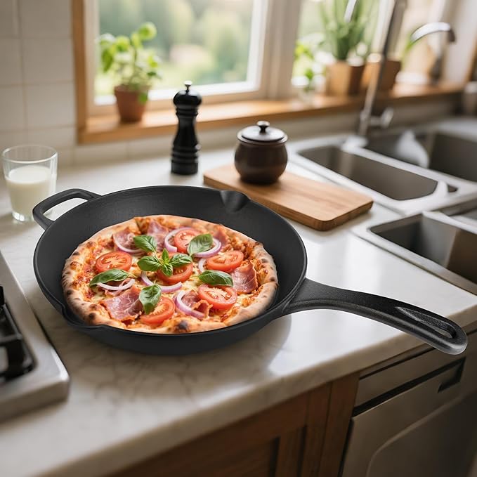 12 Inch Cast Iron Skillet – Large Pre-Seasoned Frying Pan, Ideal for Christmas Holiday Dinner, Family-Size Oven Safe Cookware