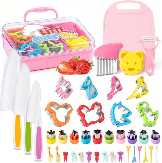 Toddler Knife Set, Kids Knife Set for Real Cooking with Vegetable Fruit Cutter Shapes Cutting Board Kid Safe Knives, Montessori Toys for Toddler Kitchen Tools Girl Boy Chirstmas Birthday Gifts