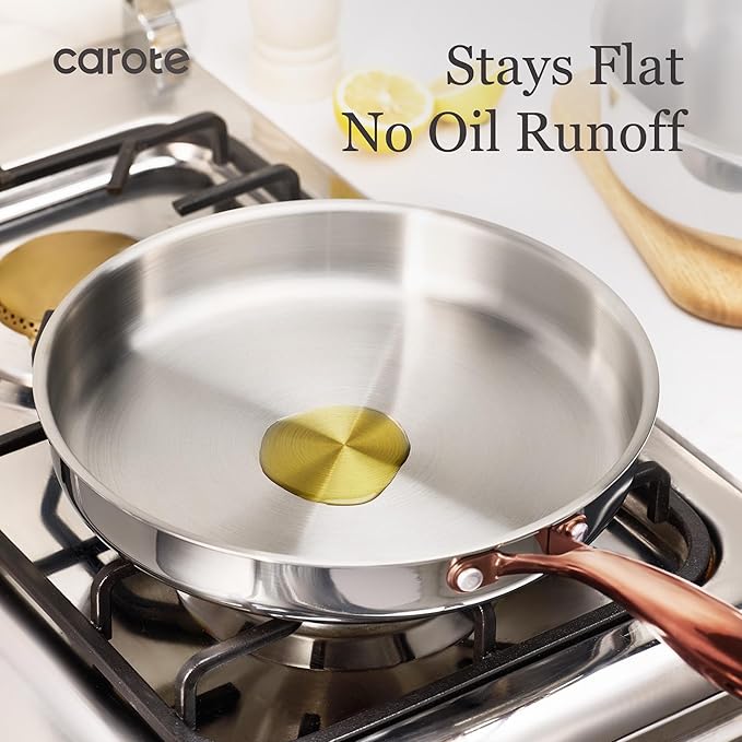 CAROTE 23PCS Tri-Ply Fully Clad Stainless Steel Cookware Set, Pots and Pans Set with Tempered Glass Lids, Induction Compatible, Oven & Dishwasher Safe