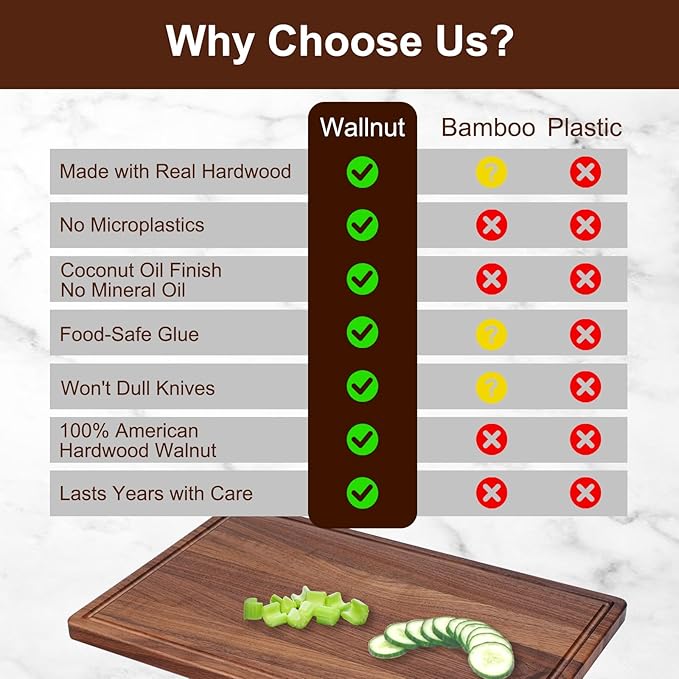Walnut Wooden Cutting Boards for Kitchen, Solid Wood Cutting Board Set - Charcuterie & Chopping Butcher Block for Meat - Kitchen Gadgets Gift