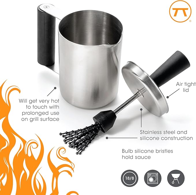 Outset Basting Brush and Pot, Stainless Steel Sauce Brush and Cup For Grill and Kitchen