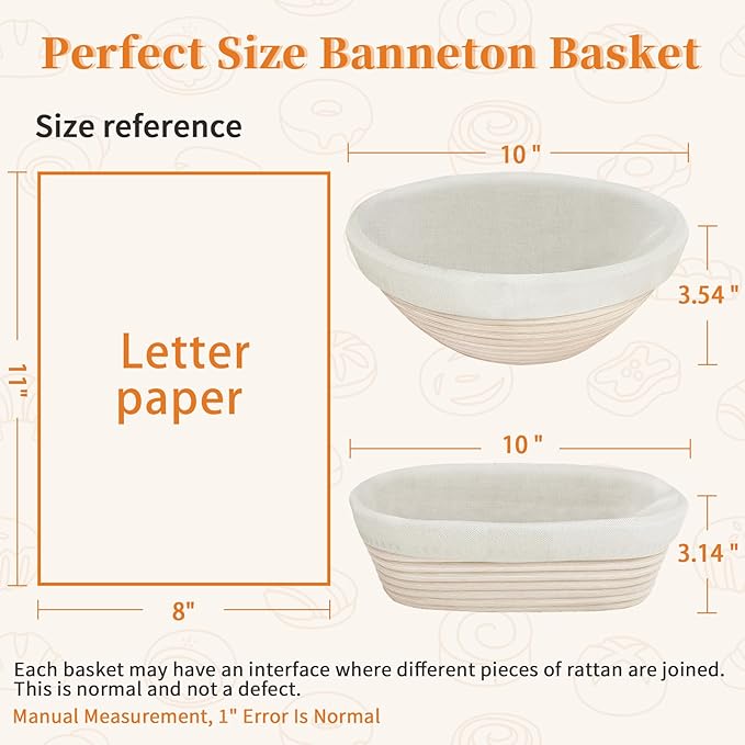 Aliggbent 40Pcs Sourdough Bread Baking Supplies, 10'' Round & Oval Banneton Bread Proofing Baskets with 24 oz Sourdough Starter Jar Kit, Digital Scale, Cutting Board, Knife, Bags & Bread Making Tools
