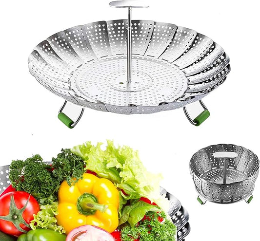 Steamer Basket Stainless Steel Veggie Steamer Basket for Cooking Folding Food Steamer Insert Steaming Basket Adjustable Expandable to fit Various Size Pot (5.1" to 9")