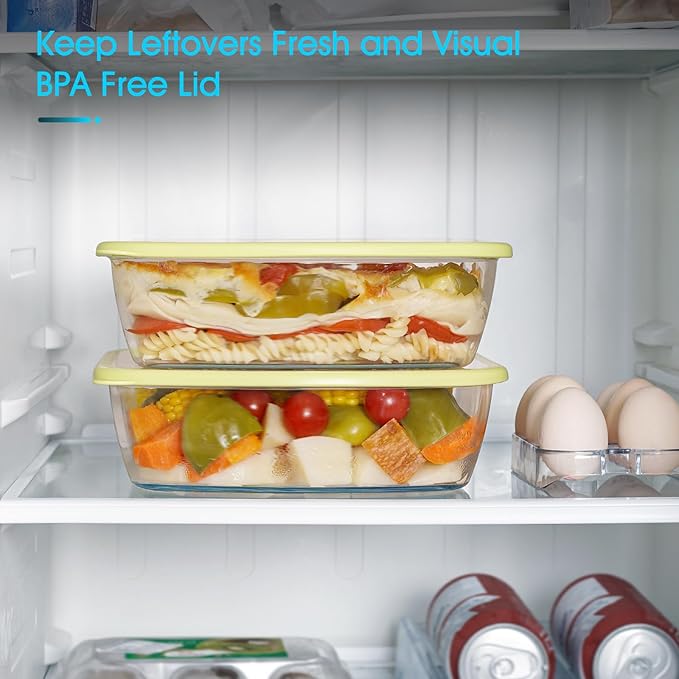 NUTRIUPS 2 Pack 9 x 9 Glass Baking Dish with Lid, 9 x 9 Baking Pan, 2.75QT LARGE and DEEP Baking Dish for Oven (Yellow, 2 Pack, 2.6L)
