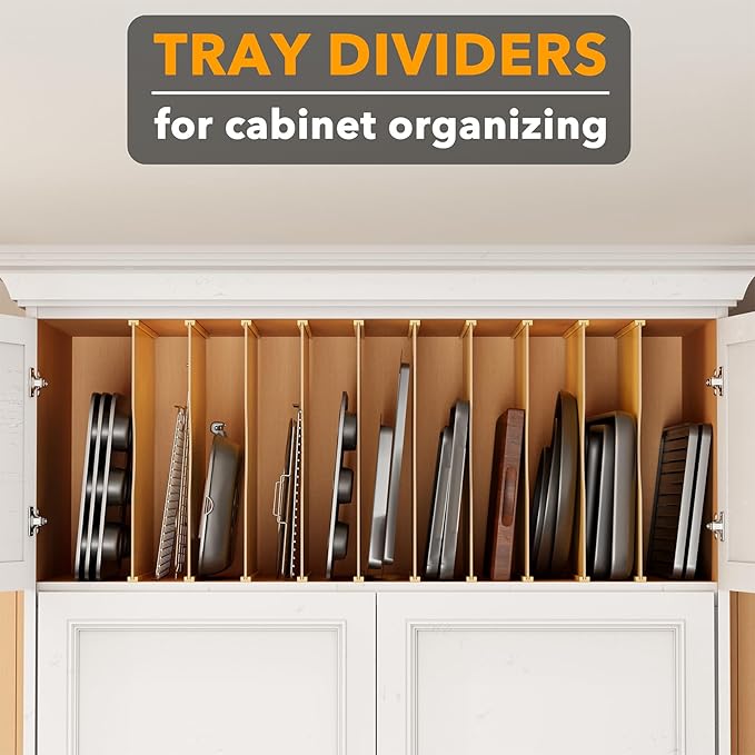 SpaceAid 10 Pack Tray Dividers for Cabinets, Bamboo Kitchen Cookie Baking Sheet Organizer for Cabinet, Vertical Pan and Trays Organizers for Pantry Storage