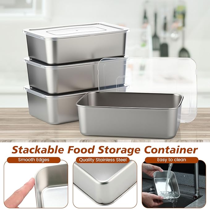 12 Pcs Stainless Steel Food Storage Containers with Lids, 22 oz Metal Freezer Containers, Lightweight Stackable Easy Open Reusable Meal Prep Box for Kitchen Picnic Oven Dishwasher Safe