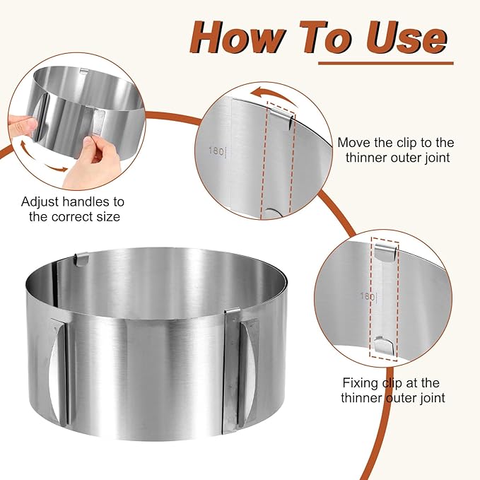 HARFINGTON 6" to 12" Cake Ring 9cm High Adjustable Round Cake Ring Stainless Steel Mousse Baking Moulds Bakeware Supplies for Baking Cooking Making Tool