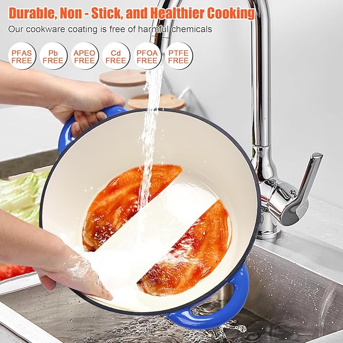 Dutch Oven for Bread Baking, 6QT Enameled Cast Iron sourdough dutch oven with Lid – Includes Proofing Basket, Scoring Lame, Dough Whisk for Sour dough, Bread-making, Blue