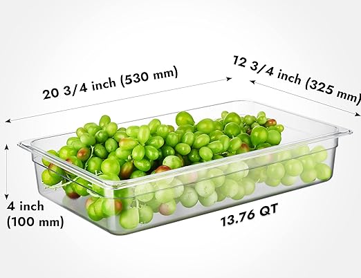 CURTA 6-Pack Full Size 4" Deep NSF Polycarbonate Food Pans | Dishwasher & Freezer Safe Clear Container for Prep Tables, Buffet, Salad Bar, Commercial & Home Kitchen