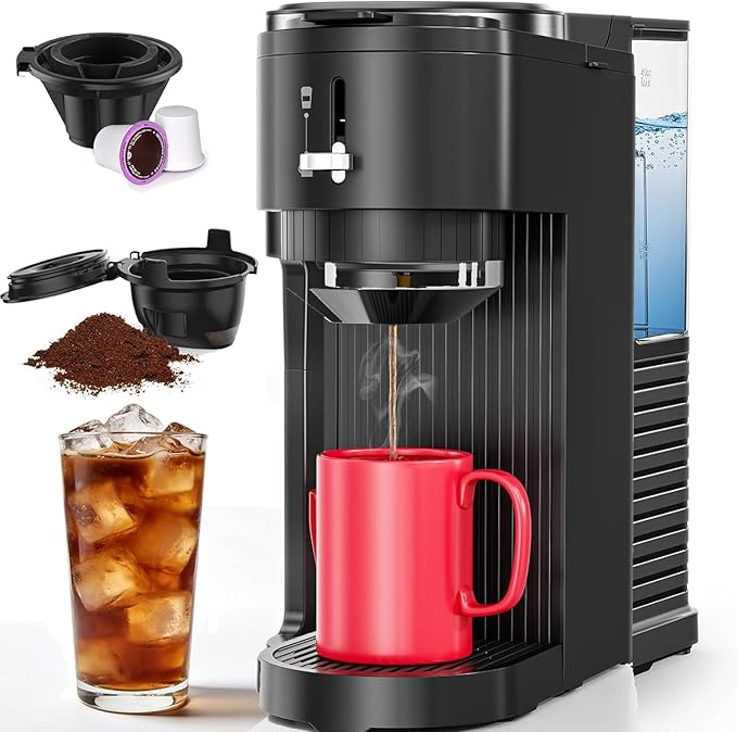 COWSAR Single Serve Coffee Maker, 2 in 1 Coffee Brewer for K-CUP Pod & Ground Coffee, 6-14 Oz Adjustable Brew Sizes, 14Oz Water Reservoir, Self-cleaning Compact Coffee Machine for Home Office Travel