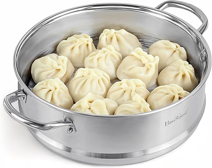3-Tier Stainless Steel Steamer Pot with Lid Dumpling Steamer Pot for Cooking (3-tiered), Multi-Layer Cookware Pot, Food Vegetable Cooking Pan with Stackable Pan Insert for Vegetable, Dumpling, Meat, Dishwasher safe, Induction Safe (Silver, 9.08-qt. (8....