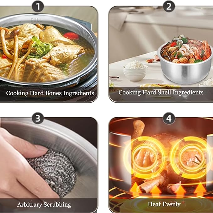 Compatible with Instant Pot 6 Quart Inner Pot Certain Models, 304 Stainless Steel Inner Pot 6 Qt, 0 Coating, Comes 2 Sealing Rings 1 Sealing Caps, 3 Year Warranty. Not Compatible With CrockPot Brand.