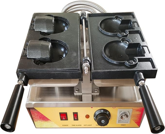 Commercial Single Head Bear Waffle Maker Machine Non-Stick Double Bear Waffle Iron with Removable Handle 110V Stainless Steel Vegan waffles Maker for Home & Kitchen (1-5 Min Baking)