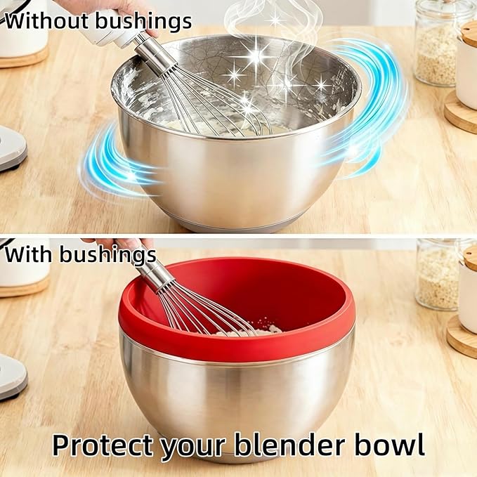 Kitchen Silicone Bowl Insert – Upgraded Non-Slip Silicone Mixer Bowl Liner for Tilt-Head 5 Qt Stand Mixers with Lid, Dishwasher & Microwave Compatible (red)