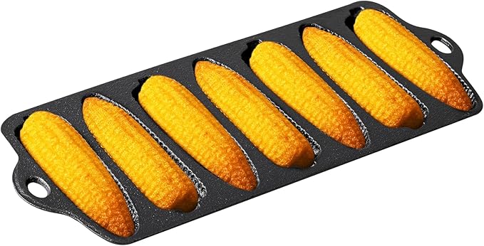 1 Pc Cast Iron Corn stick Pan Corn Bread Molds with 7 Corncob Sticks Cornbread Loaf Cakes Corndog Baking Compatible with Oven, Stovetop, Grill, and Campfires