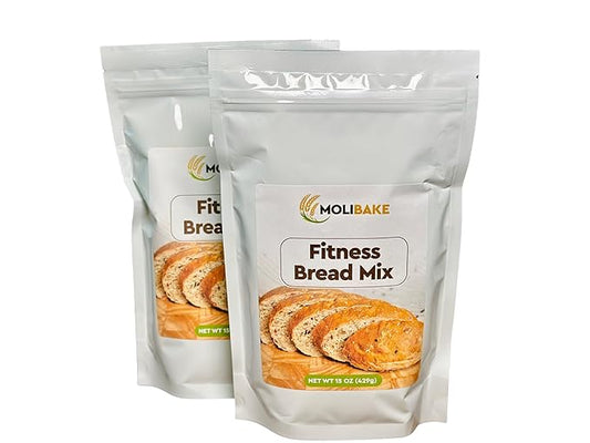 Molibake Fitness Bread Mix – Pack of 2 – All-Natural High-Fiber Bread Mix for Bread Machine and Oven – 15 oz – Whole Grain Breads Mix with Carrots, Oats, Flax, Sunflower & Sesame Seeds – Easy-to-Use Bread Maker Mix for Homemade Baking