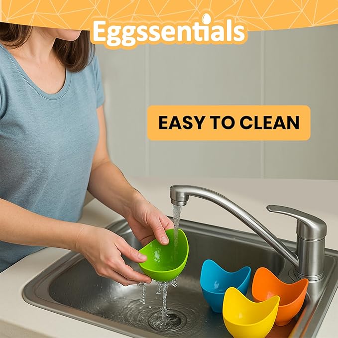 Eggssentials - Poached Egg Cups - Pack of 4 - BPA Free Silicone Egg Poacher Cups - Nonstick Poached Egg Cooker for Microwave, Stovetop, Baking ?€? Easy to Clean Poaching Pods for Perfect Eggs