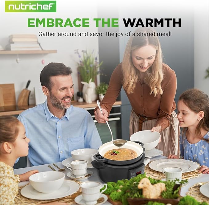 Nutrichef 6 Quart Electric Dutch Oven | 1500W 5-in-1 Enamel Coated Cast Iron Pot with Stainless Steel Lid | Precise Temperature Control | Includes 2 Silicone Pot Holders & Heat Resistant Pad | Black
