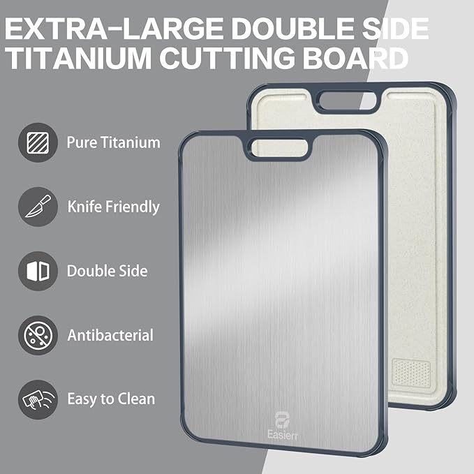 Extra Large Titanium Cutting Board for Kitchen with Juice Groove, Versatile for Chopping, Serving, Bread, Meat, Veggies, Pure Titanium and Wheat Straw PP, 17 x 12 inch