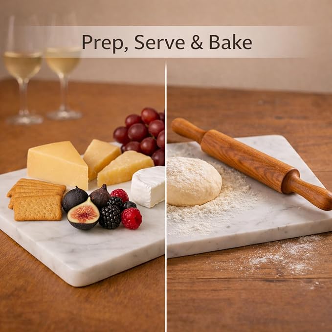 Marble Pastry & Cutting Board – 10x14 Inch Natural Stone Slab with Non-Slip Feet for Dough, Cheese, Baking, Serving, Charcuterie, Trivet – Easy to Clean Gift Tray.