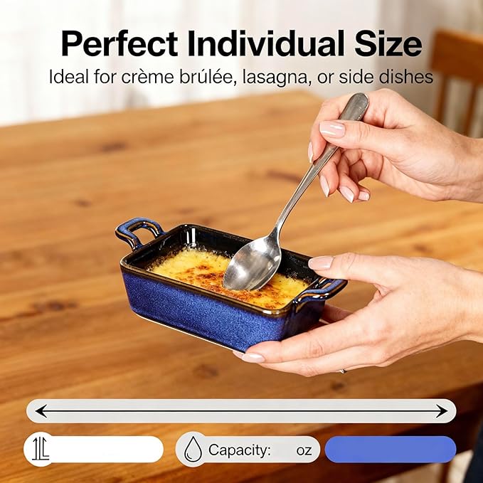 Creme Brulee Ramekins, Chef’s Tools Crème Brûlée Ramekin Set, 10 oz Mini Porcelain Souffle Dish, Oven Safe Ramekins with Handle, for Baking, Dessert, Butter, sauces, dipping, food prep, Blue