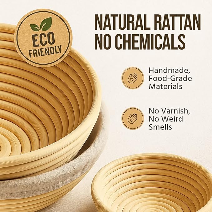 Banneton Bread Proofing Basket - Sourdough Bread Baking Supplies – Sourdough Starter Kit – Sourdough Proofing Basket Gift for Bakers - 2x Round Bread Baskets (9 Inch)