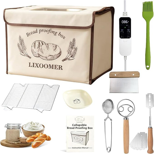 Collapsible Bread Proofing Box with 68-115°F Temp Control & 48H Timer, Bread Making Kit with Dough Warming Box, Includes 7 Kitchen Baking Accessories