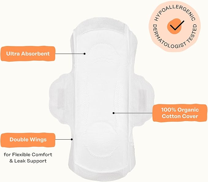 The Honey Pot Company - 80ct - Non-Herbal Heavy Panty Liners for Women w/Wings - Organic Cotton Cover & Ultra-Absorbent Core - Sanitary Pads - Feminine Care