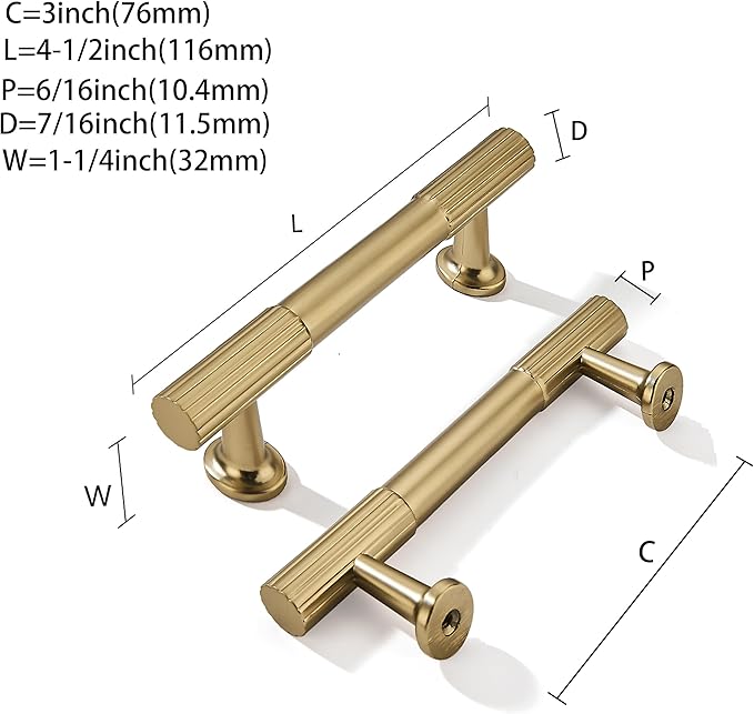 khtumeware 3 Inch Hole Center 10 Pack Champagne Bronze Heavy Duty Solid Satin Brass Cabinet Pulls, Kitchen Drawer Handles, for Dresser cabinets, cabinets
