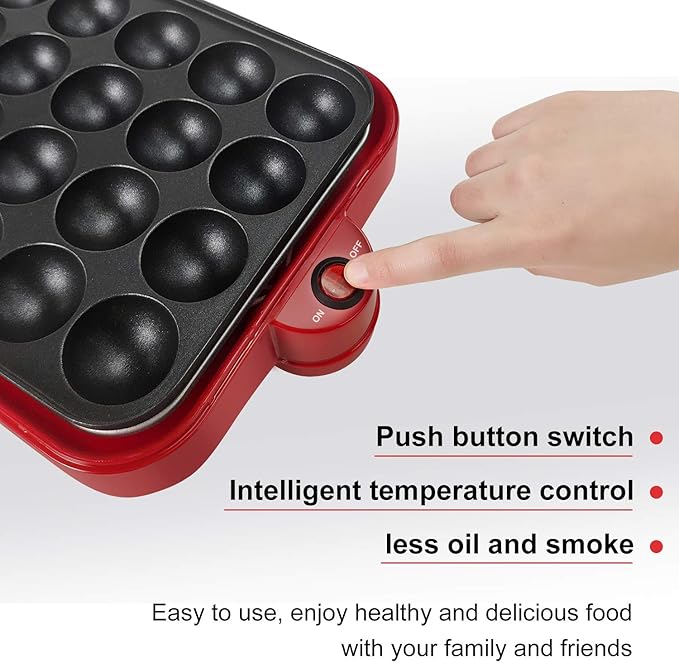 Multifunction Nonstick Baking Maker with 3 Interchangeable Baking Plates for Grill,Pan Cake and Cake Pops,Takoyaki Maker.RED