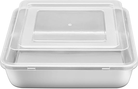 Herogo 8”x 8” Baking Pan, Stainless Steel Square Cakes Brownie Lasagna Bakeware with Lid, 1 Pan + 1 Lid, Healthy & Dishwasher Safe