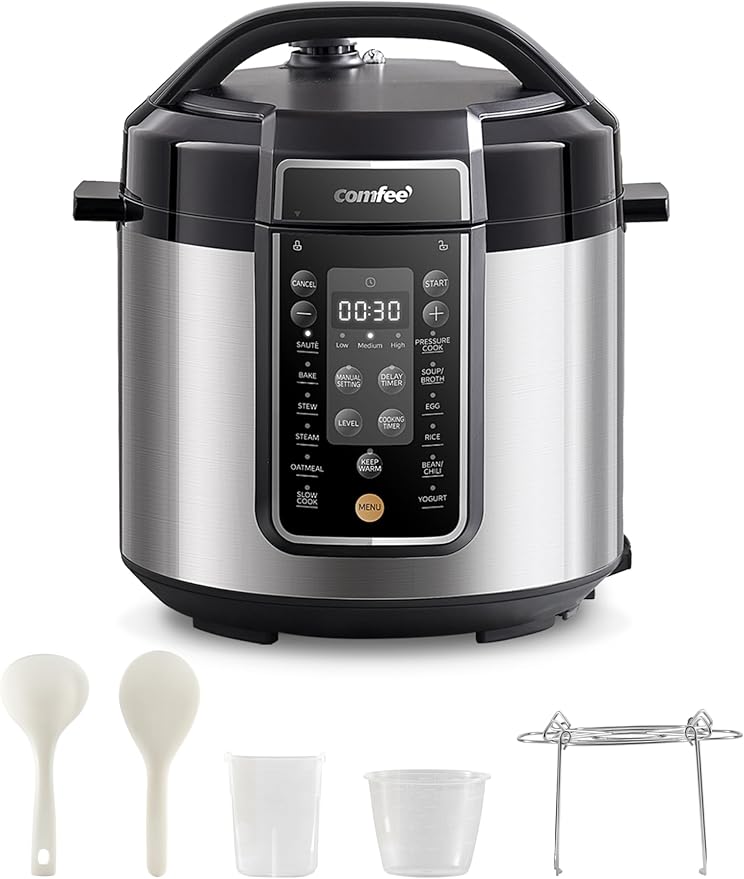 COMFEE’ Pressure Cooker 6 Quart with 13 Cooking Functions, Olla de Presion Non-Stick Pot Yogurt Maker Rice Cooker Slow Cooker Sauté Steamer, Healthy Ceramic Inner Pot