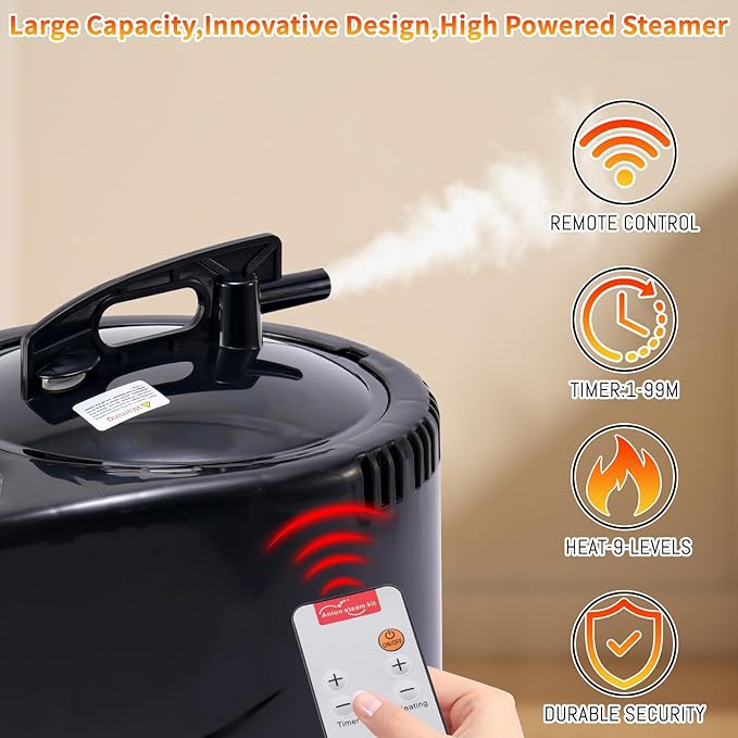 3L Sauna Steamer Machine for Home Sauna Tent, 1200W Fast Heating Steam Generator with Remote, Stainless Steel Pot Replacement for Personal Spa, Portable Body Detox (Black)
